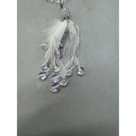 set of 2 plastic Snowflake Hanging Ornament With Feathers & Iridescent Beads - Picture 3 of 12